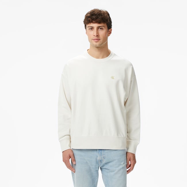  Calvin Klein Premium Terry Monogram Erkek Beyaz Sweatshirt