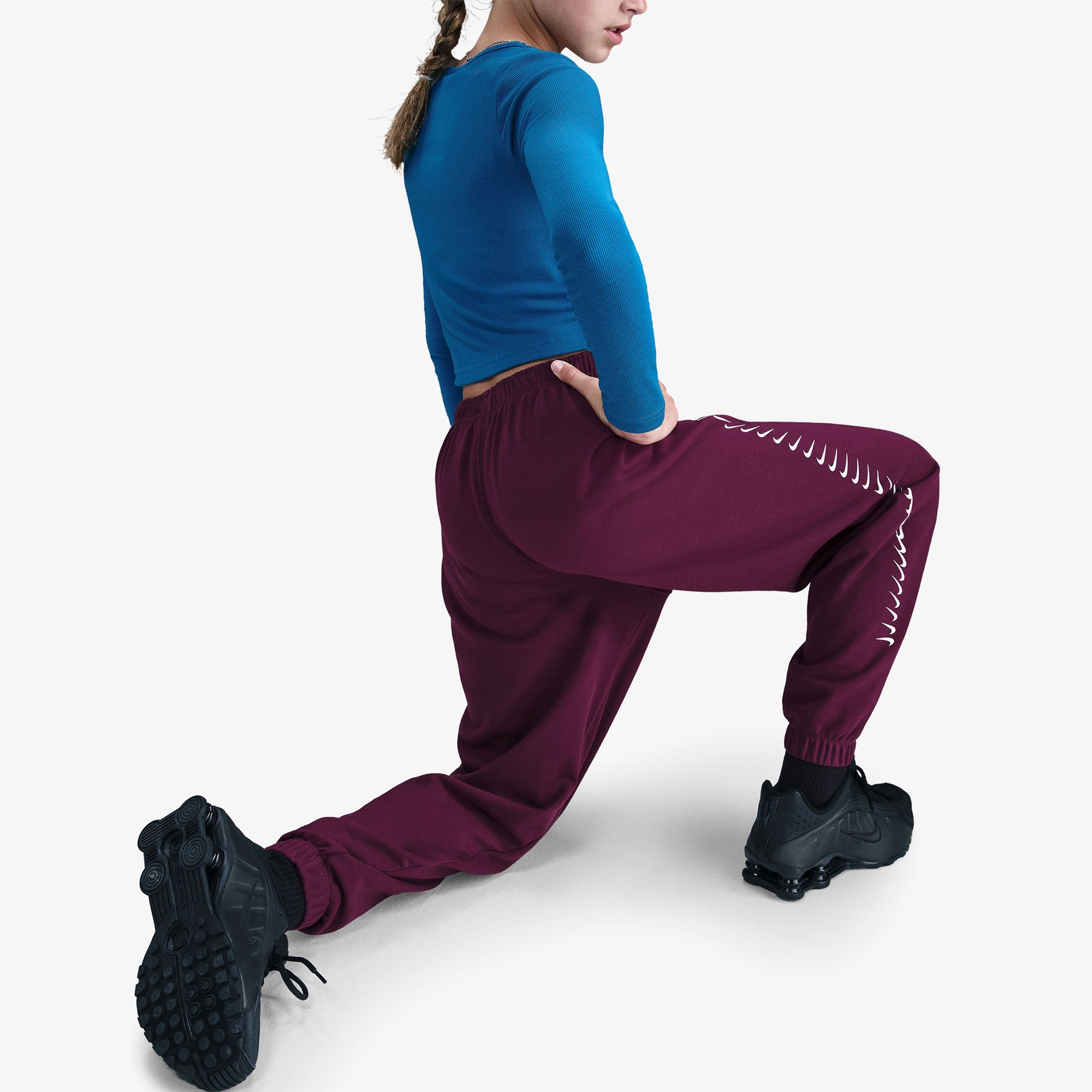 Nike Sportswear Dri-Fit Fleece Dance Çocuk Bordo Eşofman Altı