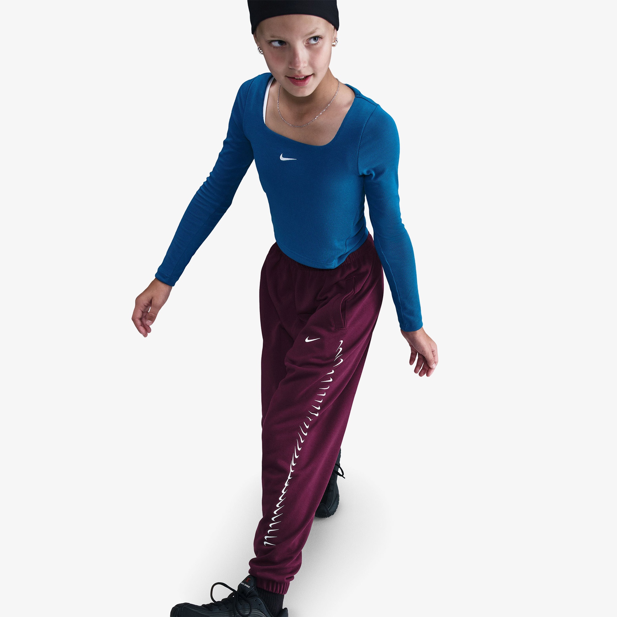 Nike Sportswear Dri-Fit Fleece Dance Çocuk Bordo Eşofman Altı