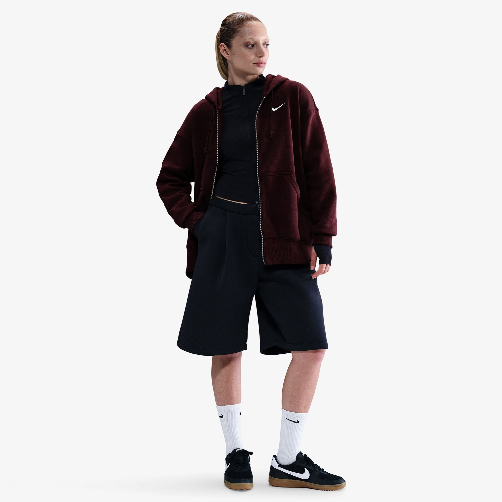 Nike Sportswear Phoenix Fleece Oversize Kadın Bordo Hoodie