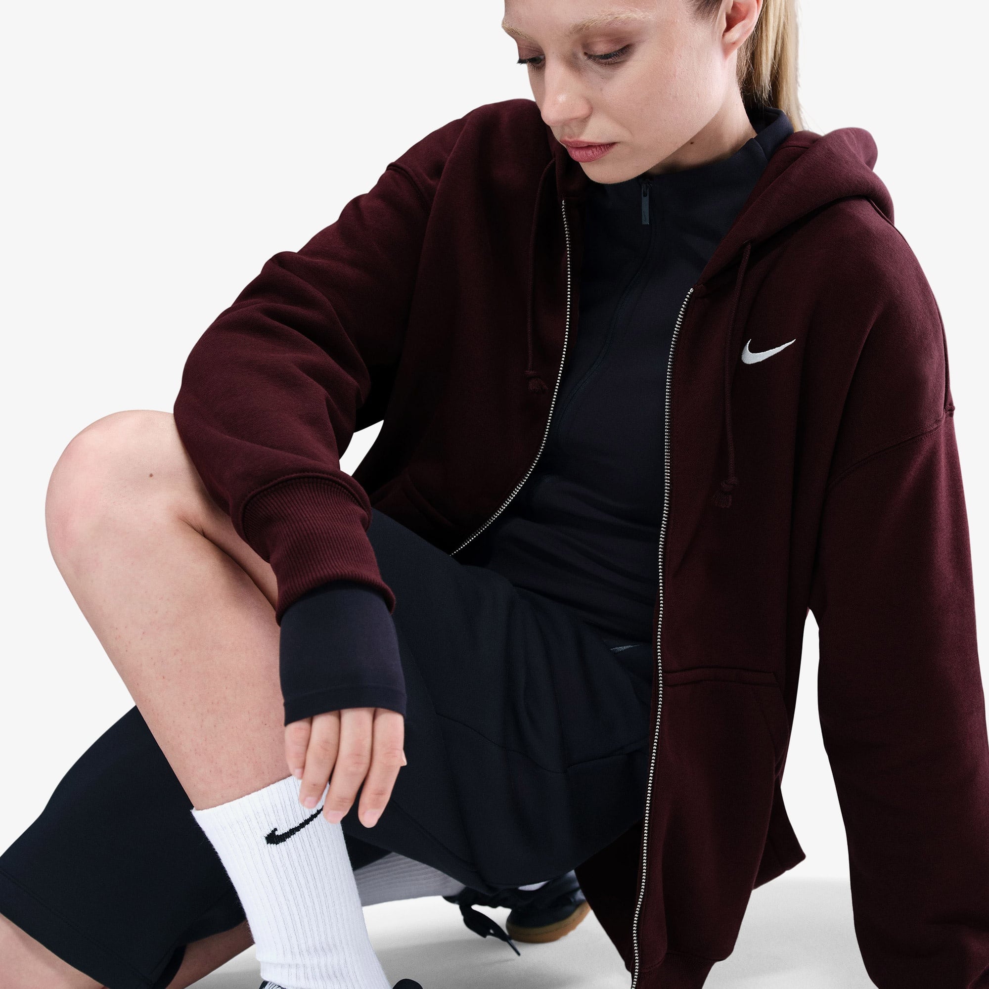 Nike Sportswear Phoenix Fleece Oversize Kadın Bordo Hoodie
