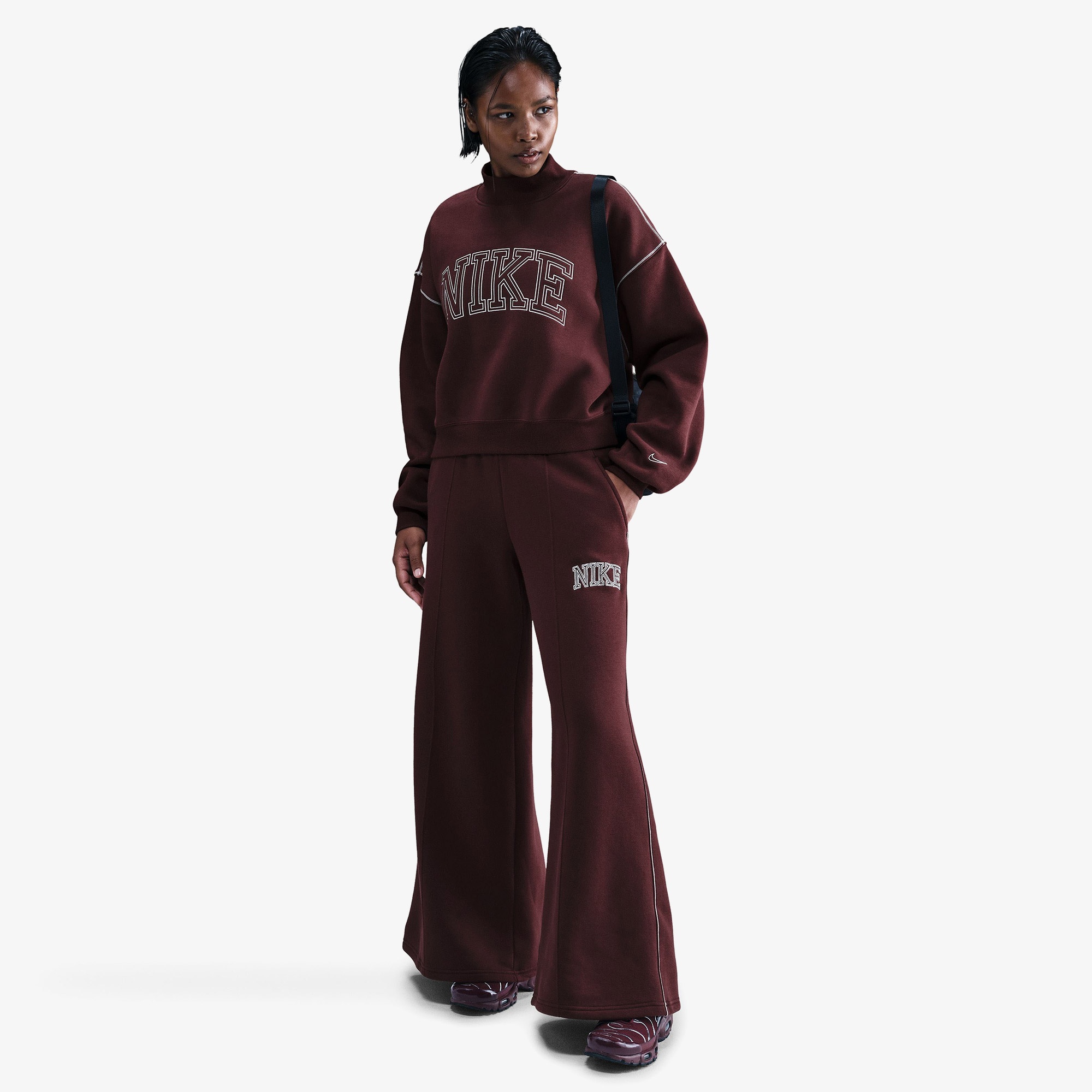 Nike Sportswear Phoenix Fleece Logo Kadın Bordo Sweatshirt