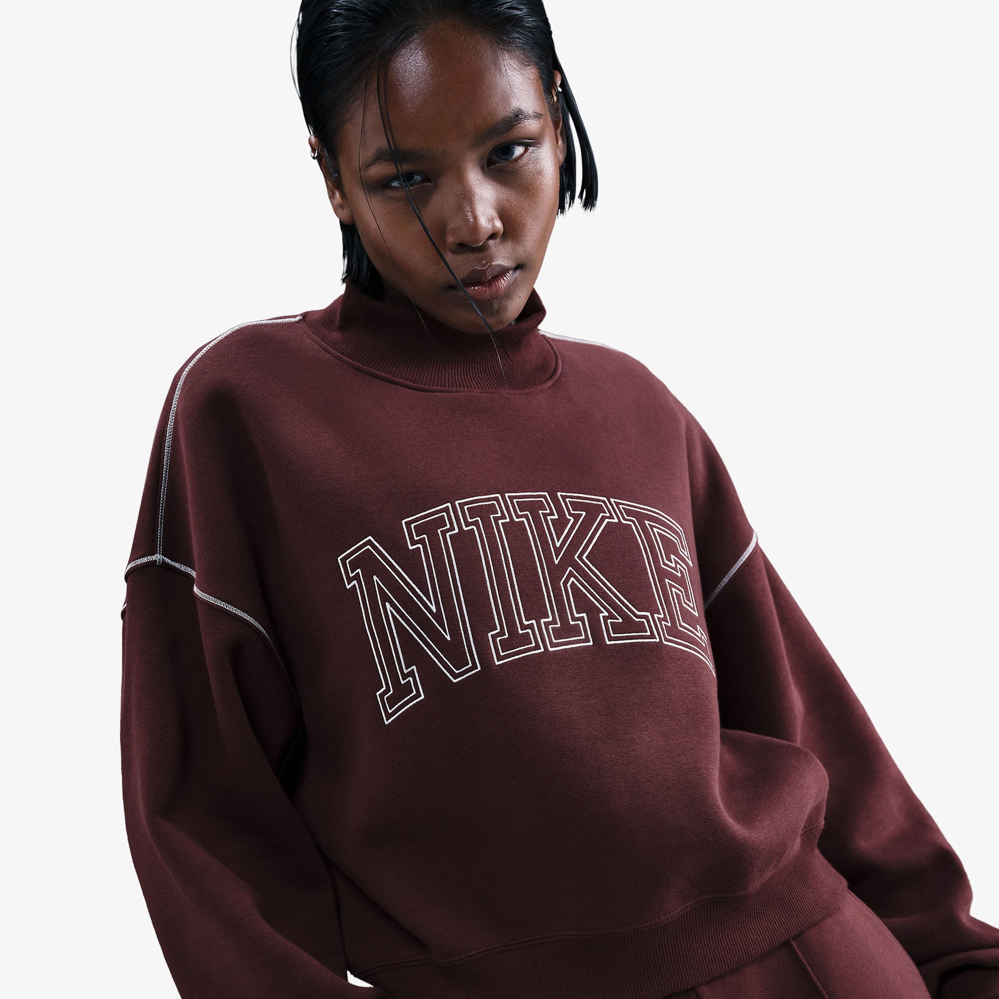 Nike Sportswear Phoenix Fleece Logo Kadın Bordo Sweatshirt