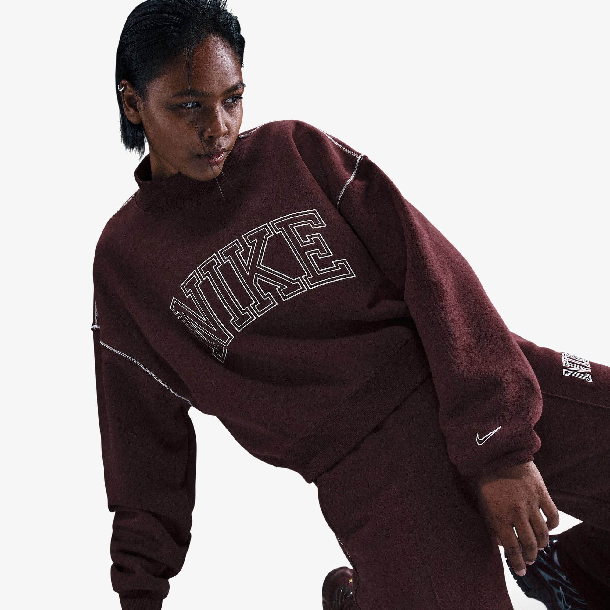 Nike Sportswear Phoenix Fleece Logo Kadın Bordo Sweatshirt