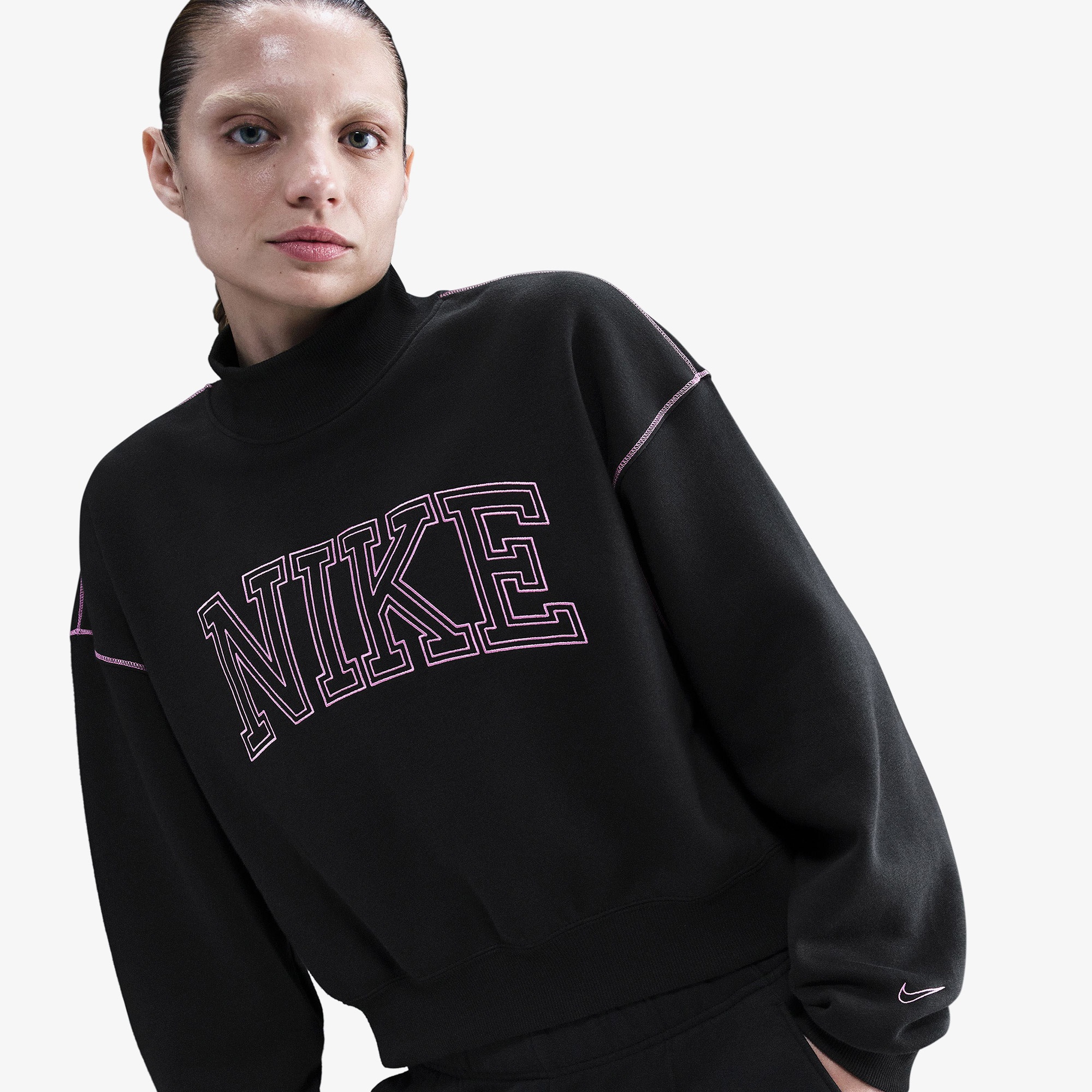 Nike Sportswear Phoenix Fleece Logo Kadın Siyah Sweatshirt