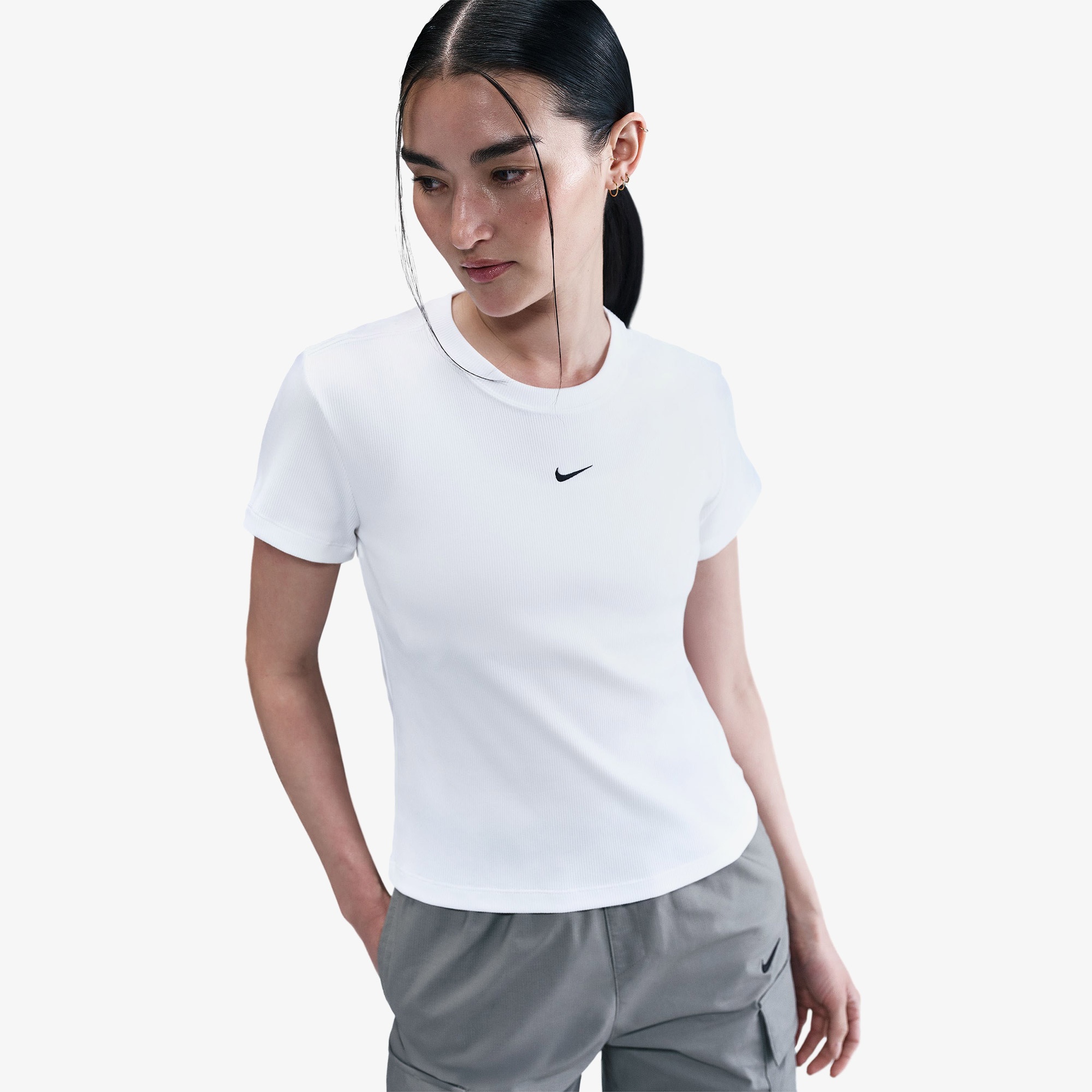 Nike Sportswear Ribbed Kadın Beyaz T-Shirt