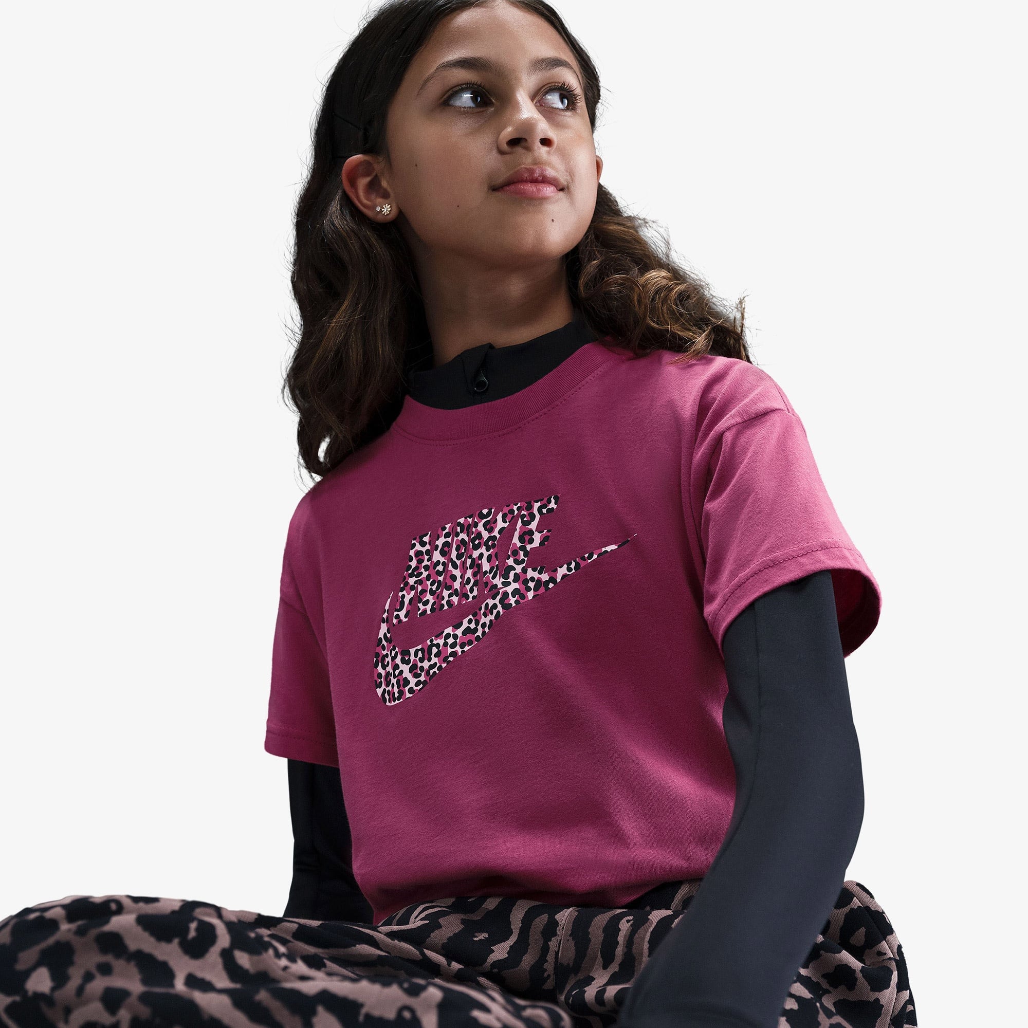 Nike Sportswear Boxy Animal Print Çocuk Pembe T-Shirt