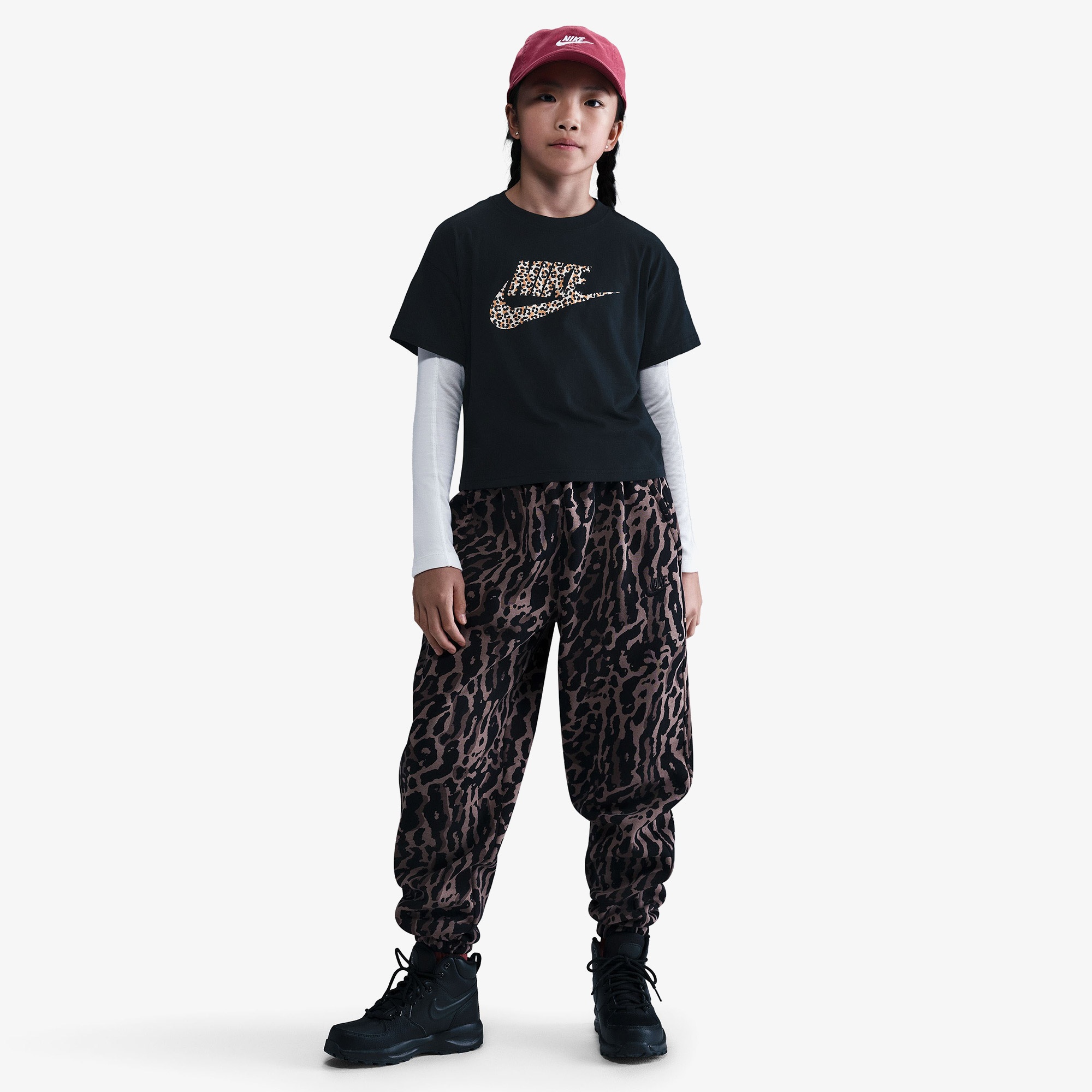 Nike Sportswear Boxy Animal Print Çocuk Siyah T-Shirt