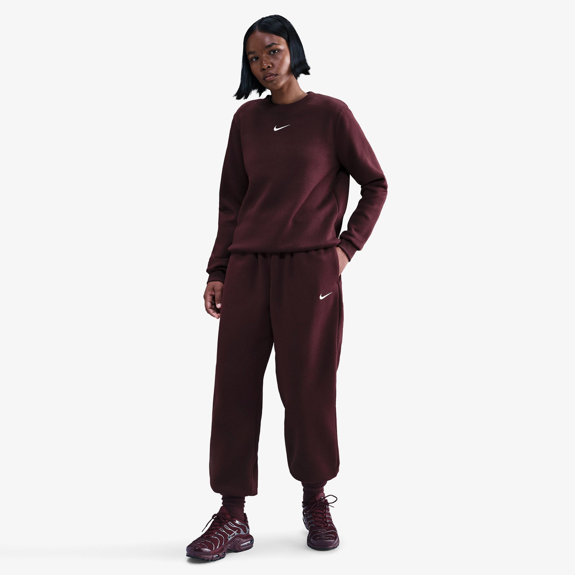  Nike Sportswear Phoenix Fleece Kadın Bordo Eşofman Altı