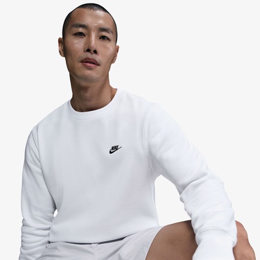  Nike Club Fleece Crew Erkek Beyaz Sweatshirt