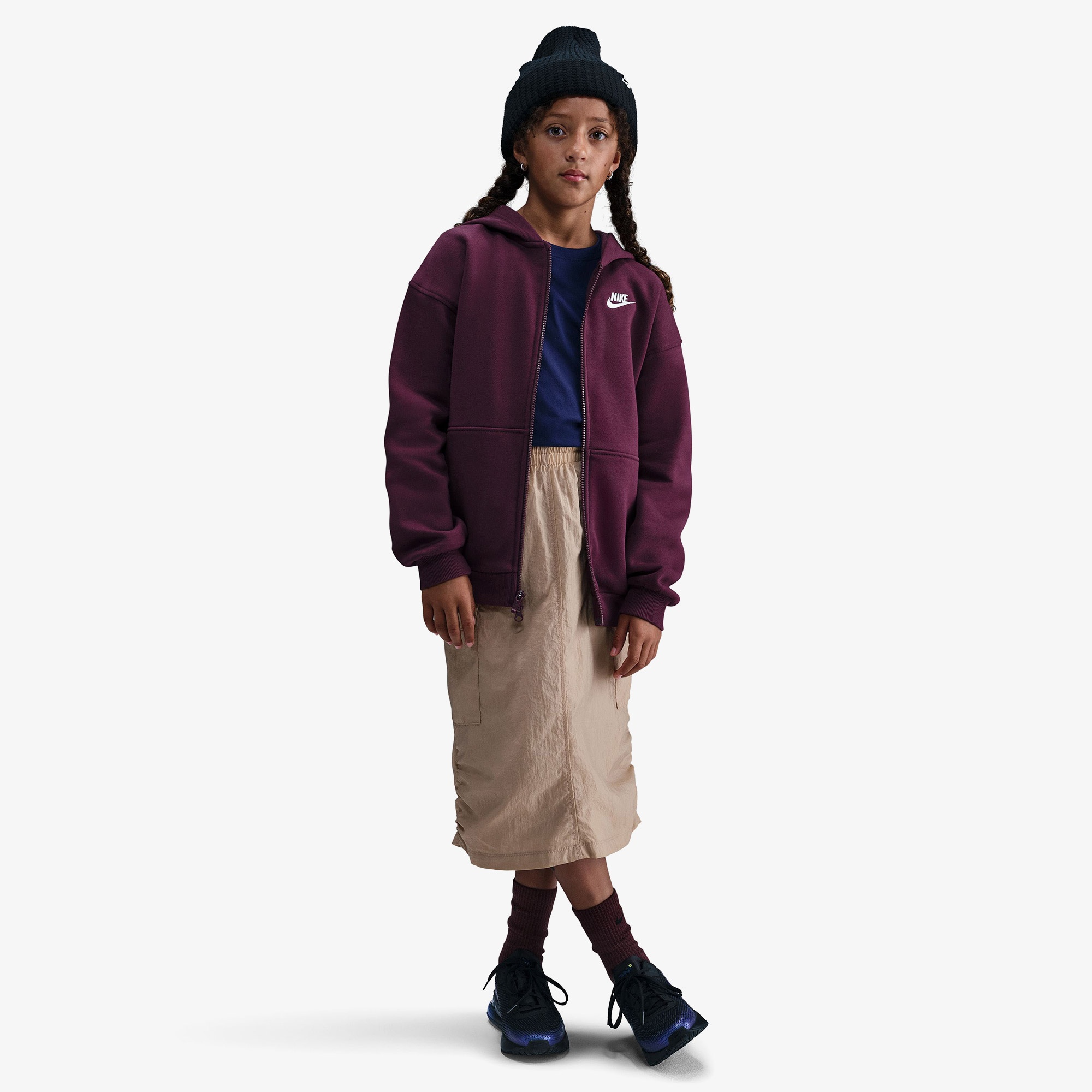 Nike Sportswear Club Fleece Oversized Çocuk Bordo Kapüşonlu Hoodie