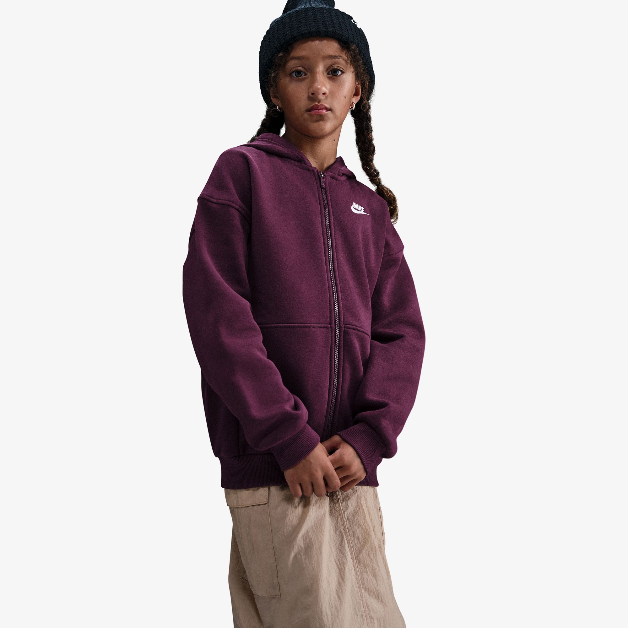 Nike Sportswear Club Fleece Oversized Çocuk Bordo Kapüşonlu Hoodie