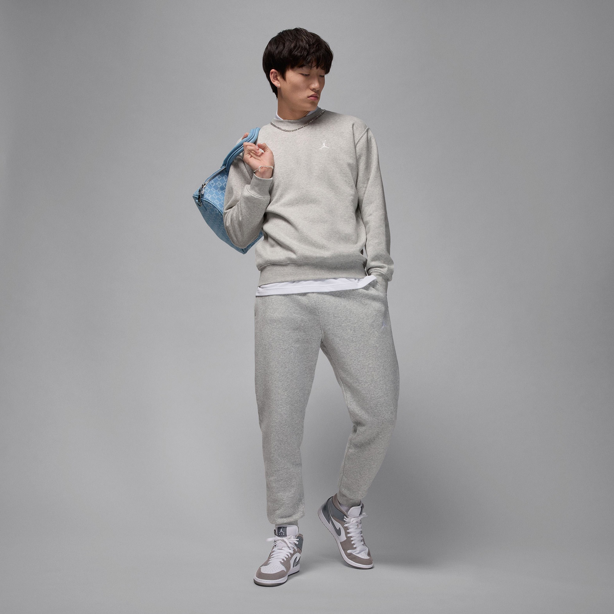 Jordan Brooklyn Fleece Crew Erkek Gri Sweatshirt