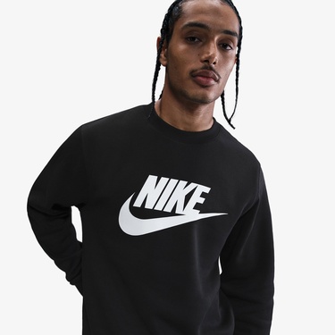 Nike Sportswear Club Graphic Fleece Crew Erkek Siyah Sweatshirt