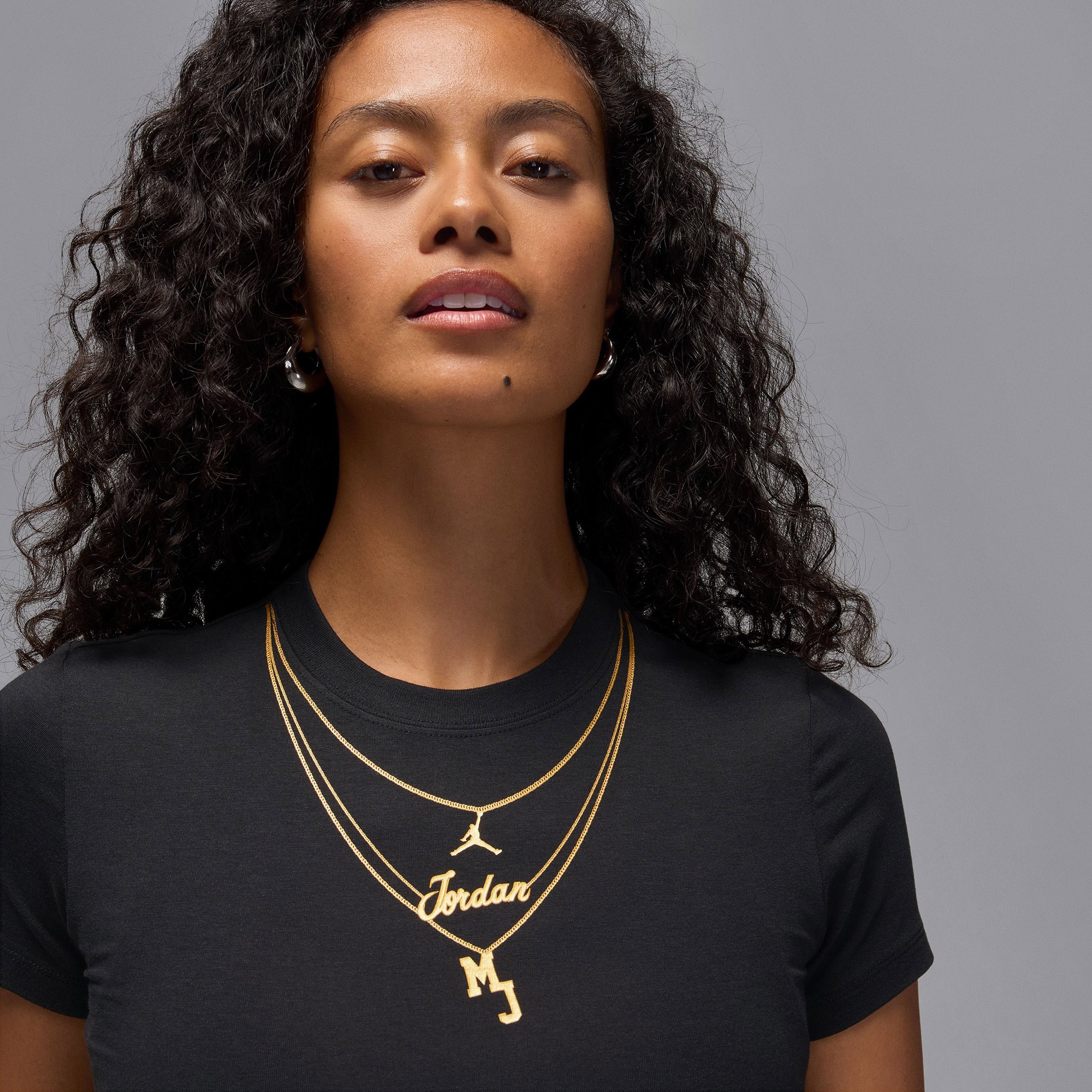 Jordan Necklace Graphic Kadın Siyah T-Shirt