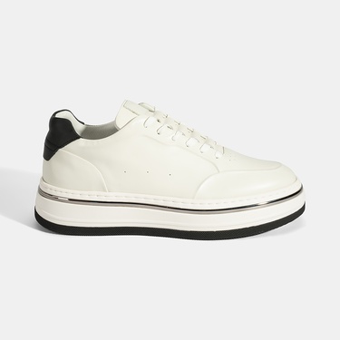  Erkek Beyaz Bağcıklı Deri Spor Ayakkabı