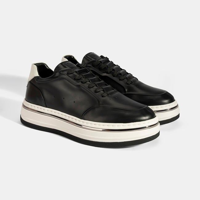  Erkek Siyah Bağcıklı Deri Spor Ayakkabı