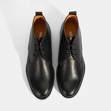  Kadın Turuncu Astar Detaylı Siyah Deri Bot