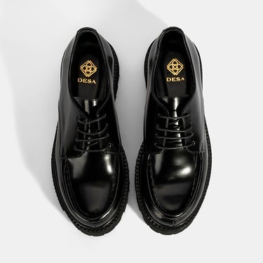  Kadın Siyah Bağcıklı Kalın Tabanlı Deri Günlük Ayakkabı