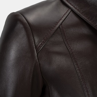  Kadın Bordo Gömlek Yakalı Fit Deri Ceket