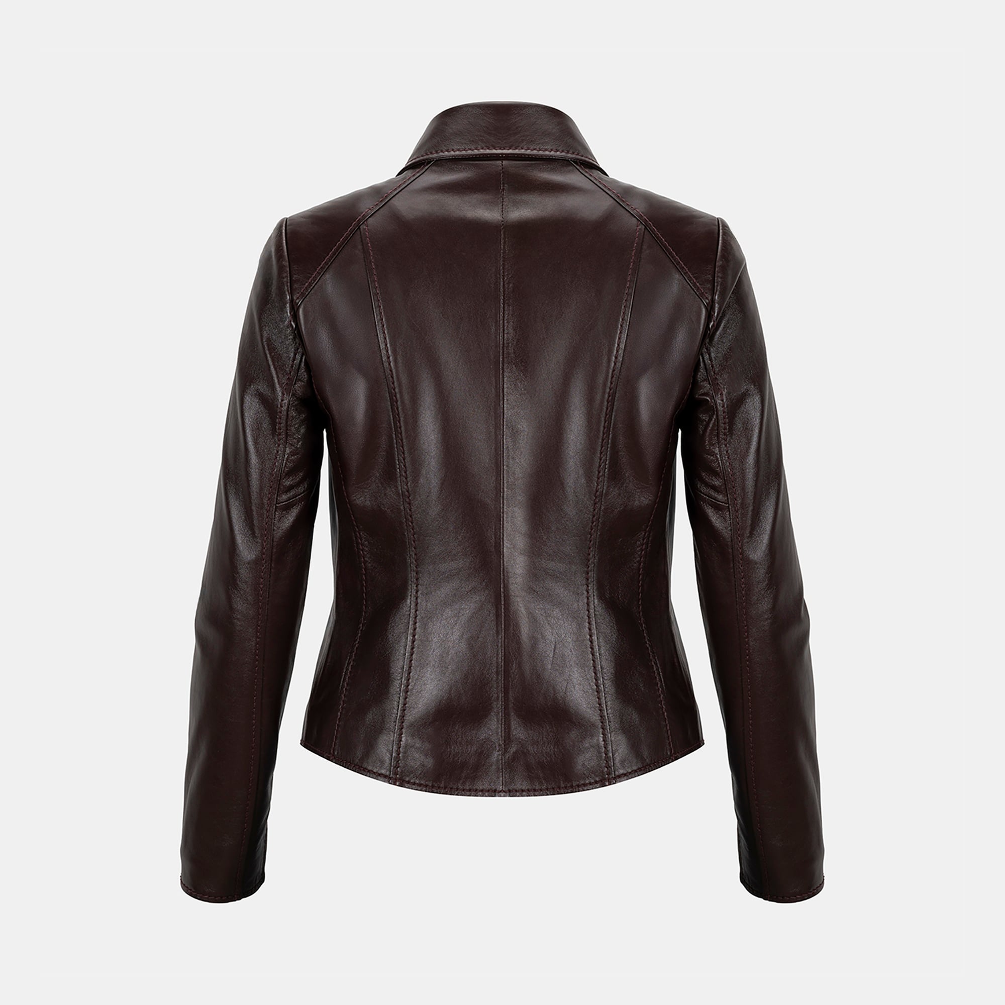 Kadın Bordo Gömlek Yakalı Fit Deri Ceket