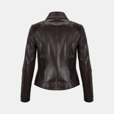  Kadın Bordo Gömlek Yakalı Fit Deri Ceket