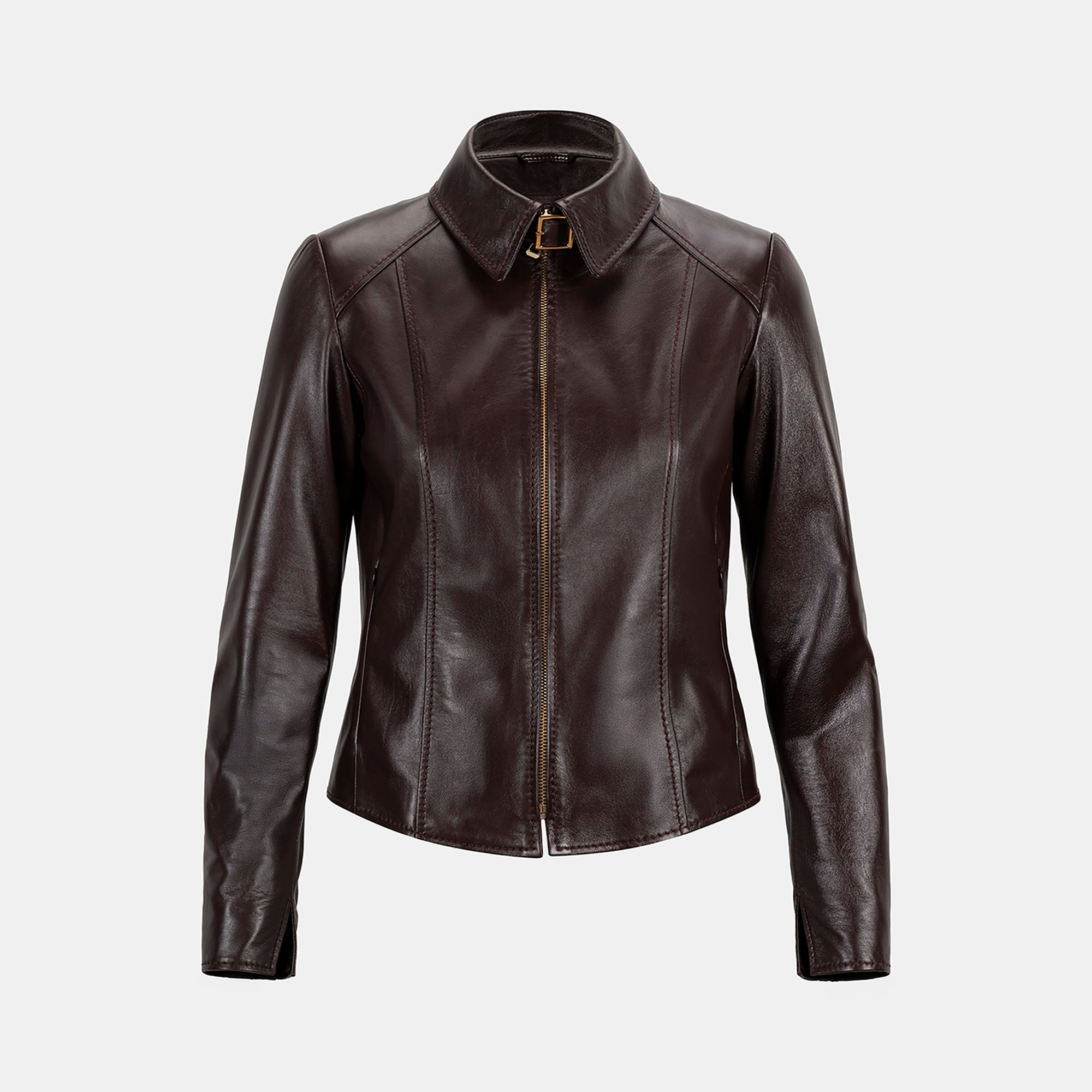 Kadın Bordo Gömlek Yakalı Fit Deri Ceket