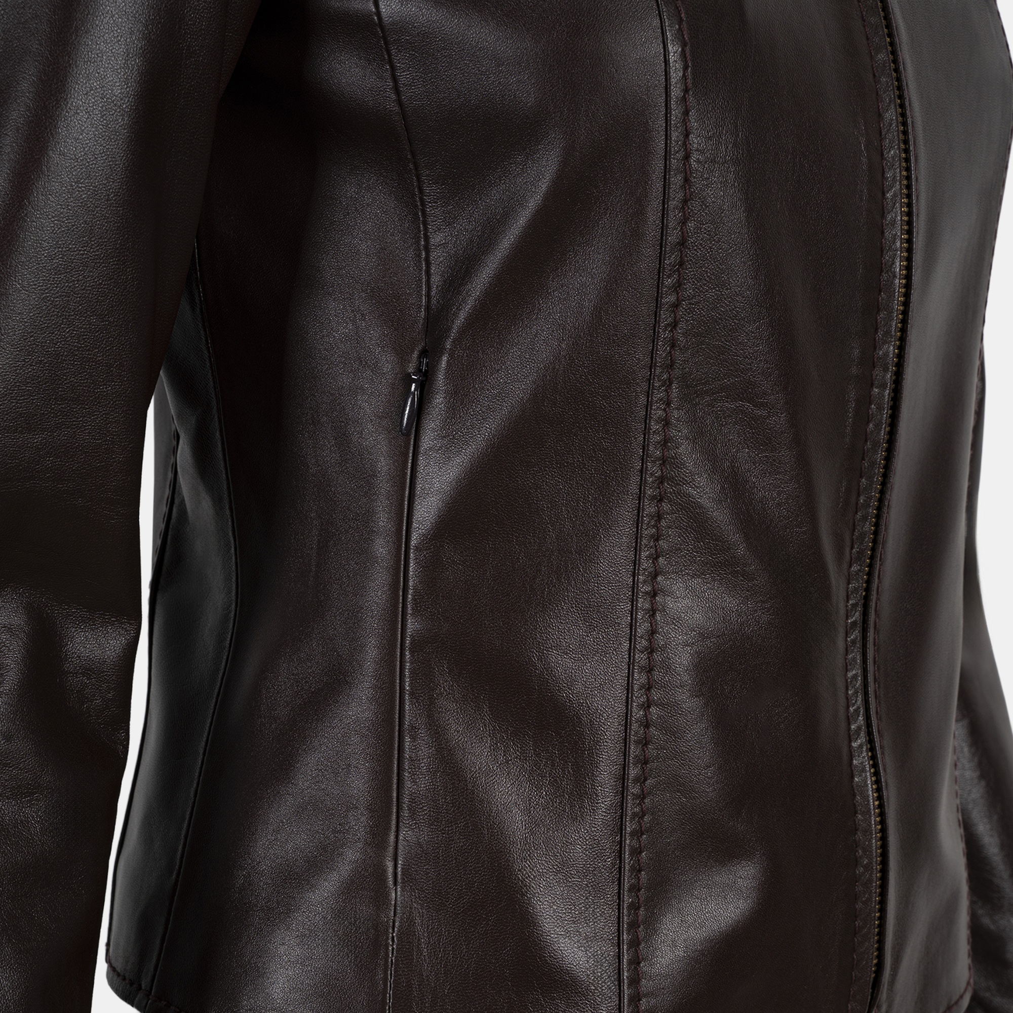 Kadın Bordo Gömlek Yakalı Fit Deri Ceket