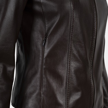  Kadın Bordo Gömlek Yakalı Fit Deri Ceket