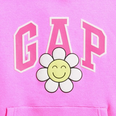  Gap Logo Çiçek Desenli Çocuk Pembe Sweatshirt