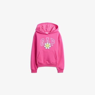  Gap Logo Çiçek Desenli Çocuk Pembe Sweatshirt