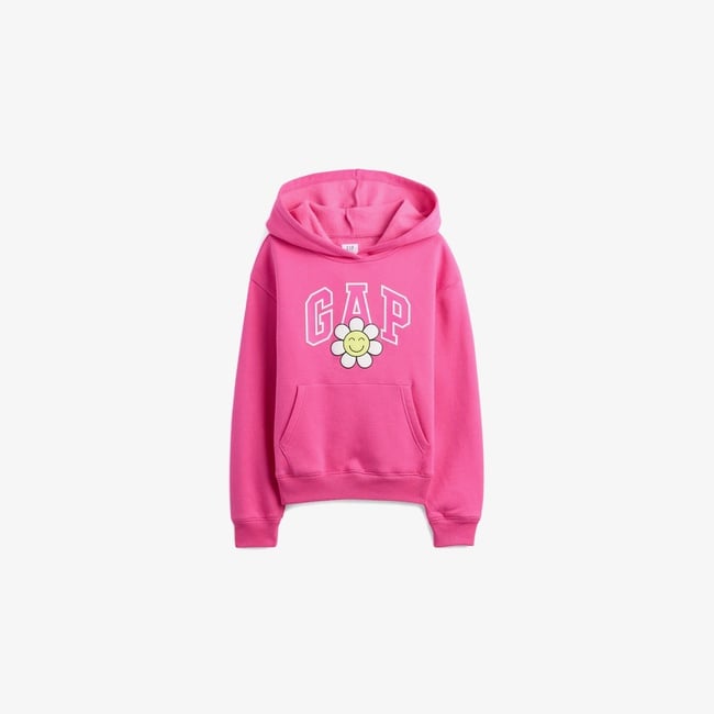  Gap Logo Çiçek Desenli Çocuk Pembe Sweatshirt