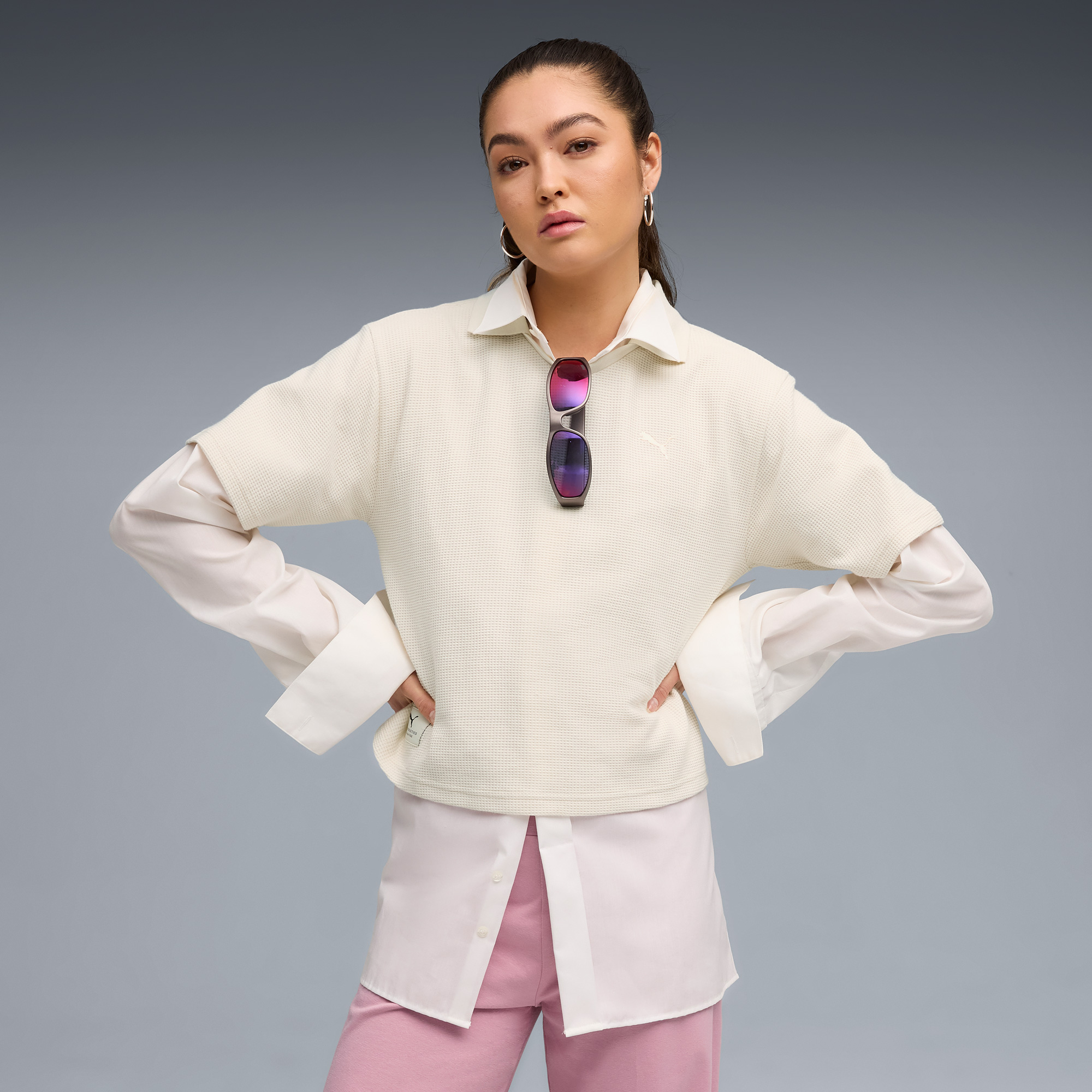  Puma Class Relaxed Polo Kadın Krem T-Shirt