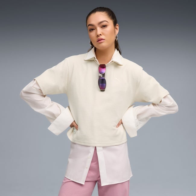  Puma Class Relaxed Polo Kadın Krem T-Shirt