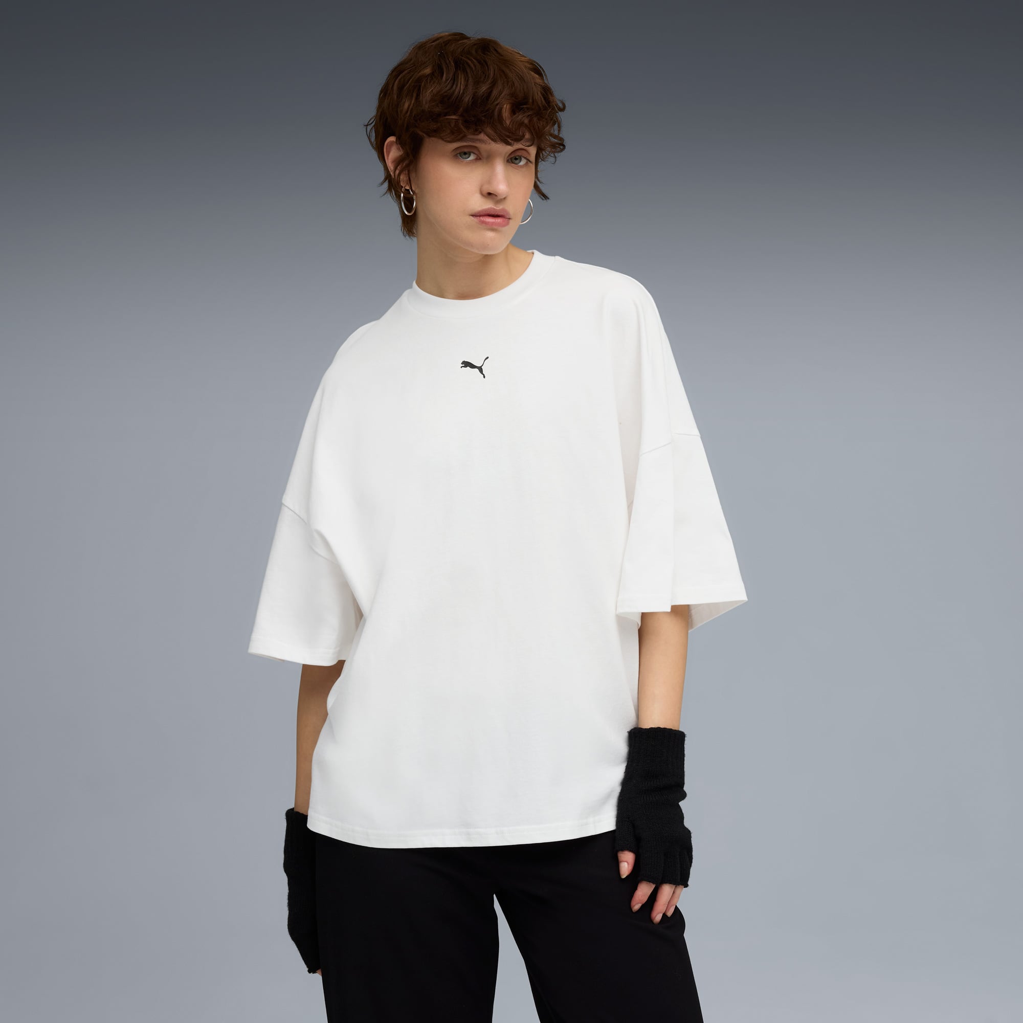  Puma Dare To Oversized Ruched Kadın Beyaz T-Shirt