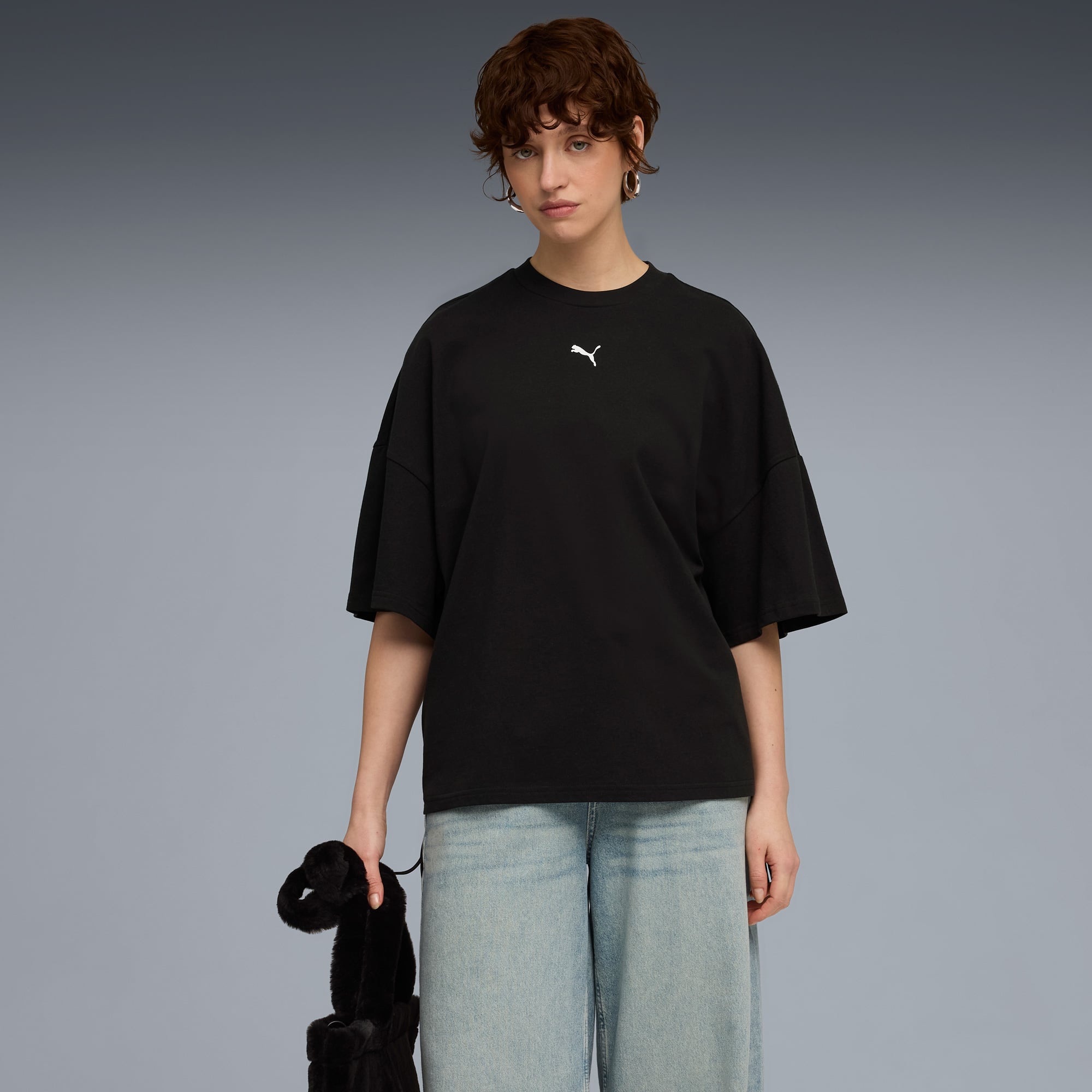  Puma Dare To Oversized Ruched Kadın Siyah T-Shirt