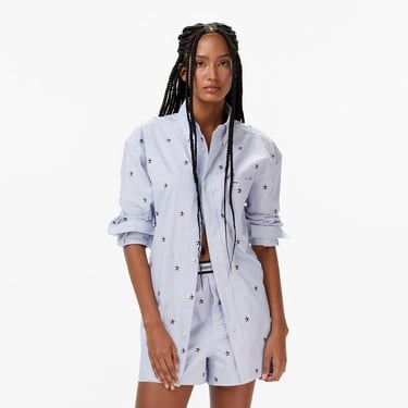  Tommy Hilfiger Embroidered Kadın Mavi Gömlek