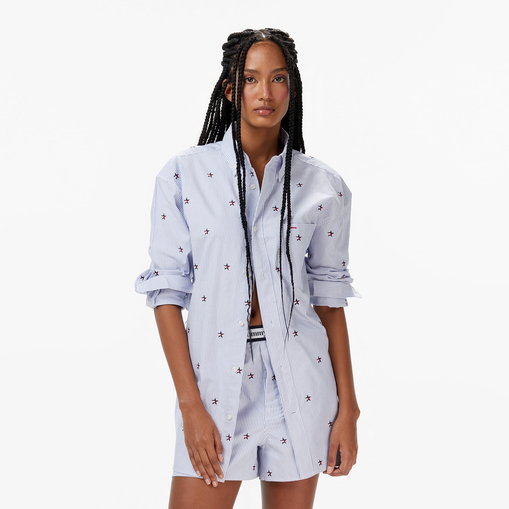  Tommy Hilfiger Embroidered Kadın Mavi Gömlek