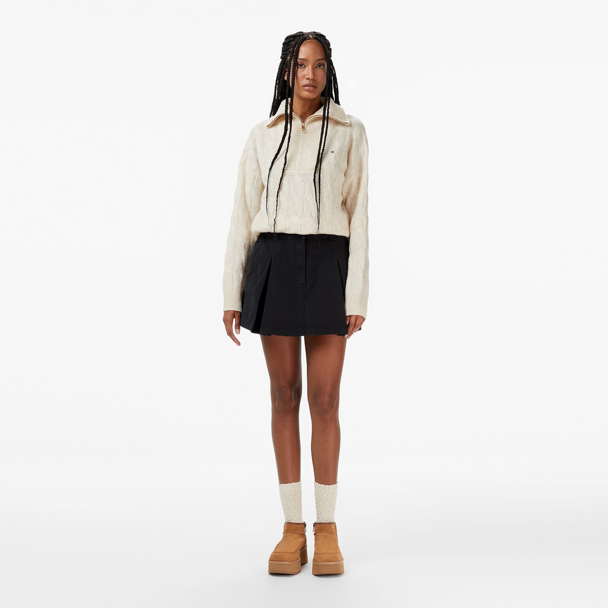 Tommy Jeans Canvas Mini Pleated Kadın Siyah Etek