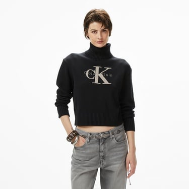  Calvin Klein Chenille Monologo Kadın Siyah Kazak