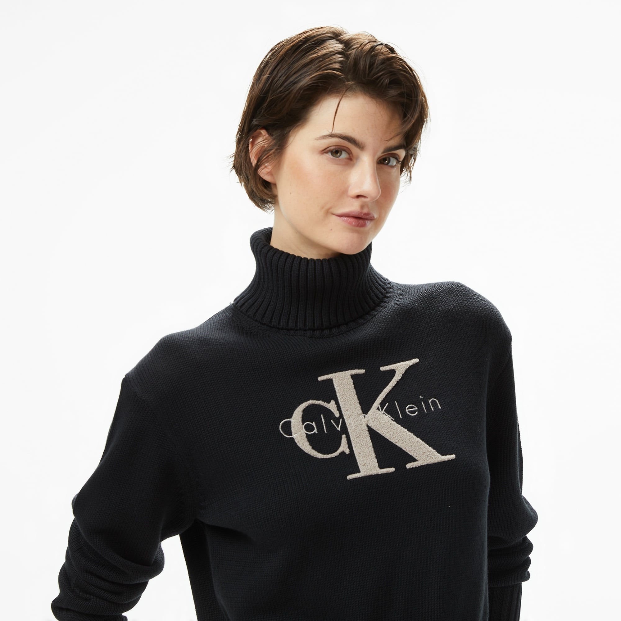 Calvin Klein Chenille Monologo Kadın Siyah Kazak