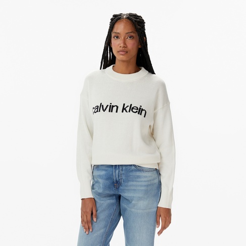  Calvin Klein Graphic Pullover Kadın Beyaz Triko