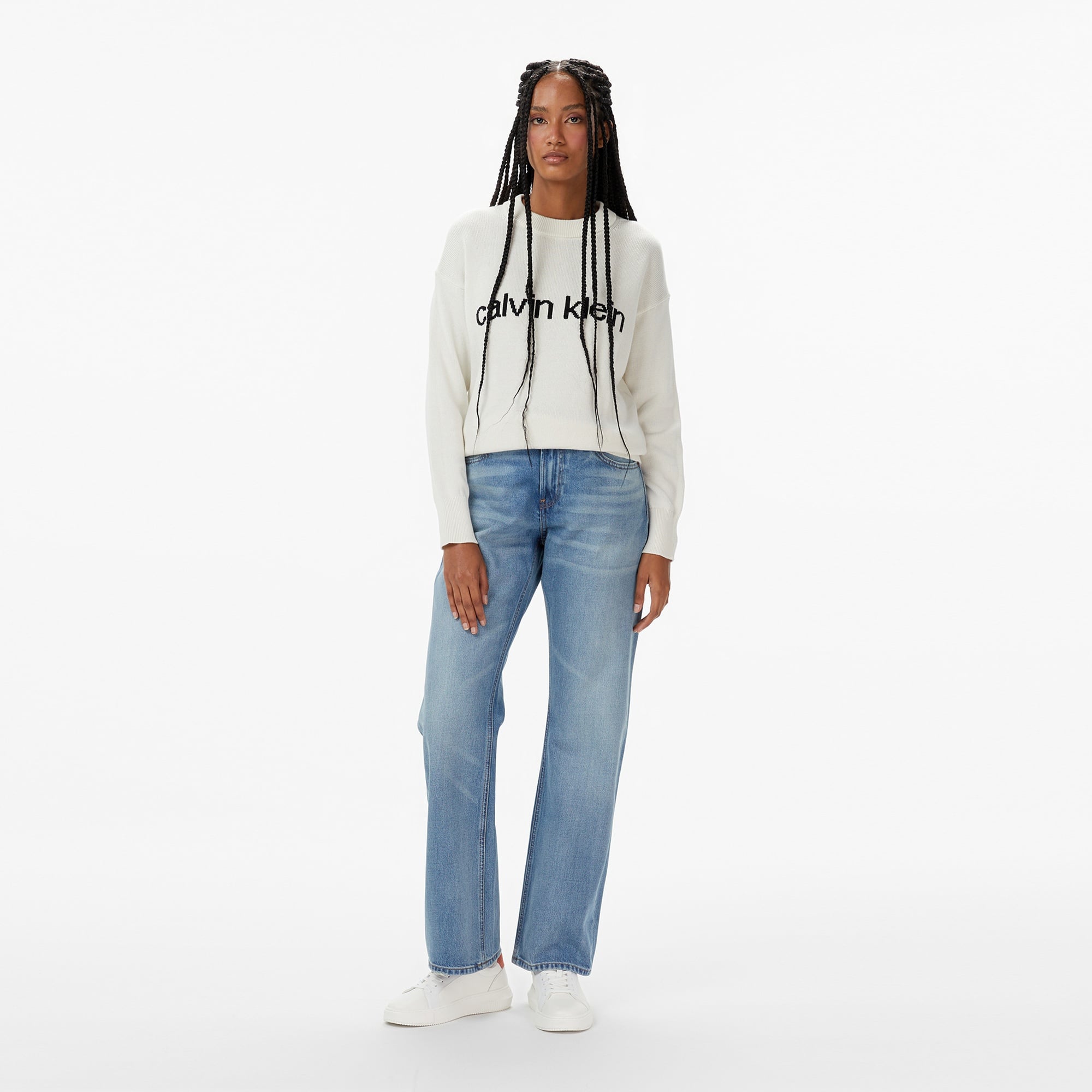 Calvin Klein Graphic Pullover Kadın Beyaz Triko