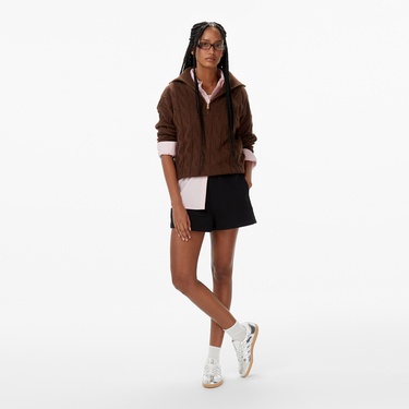  Tommy Hilfiger Soft Wool Cable 1/2 Kadın Kahverengi Hırka