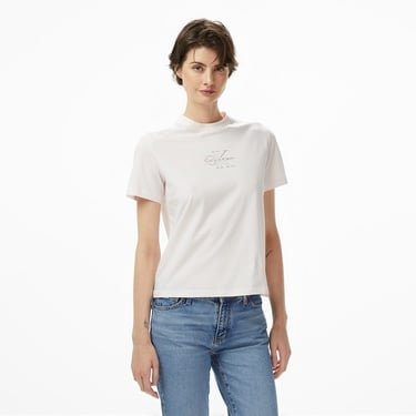  Calvin Klein Classic Foil Monologo Kadın Pembe T-Shirt