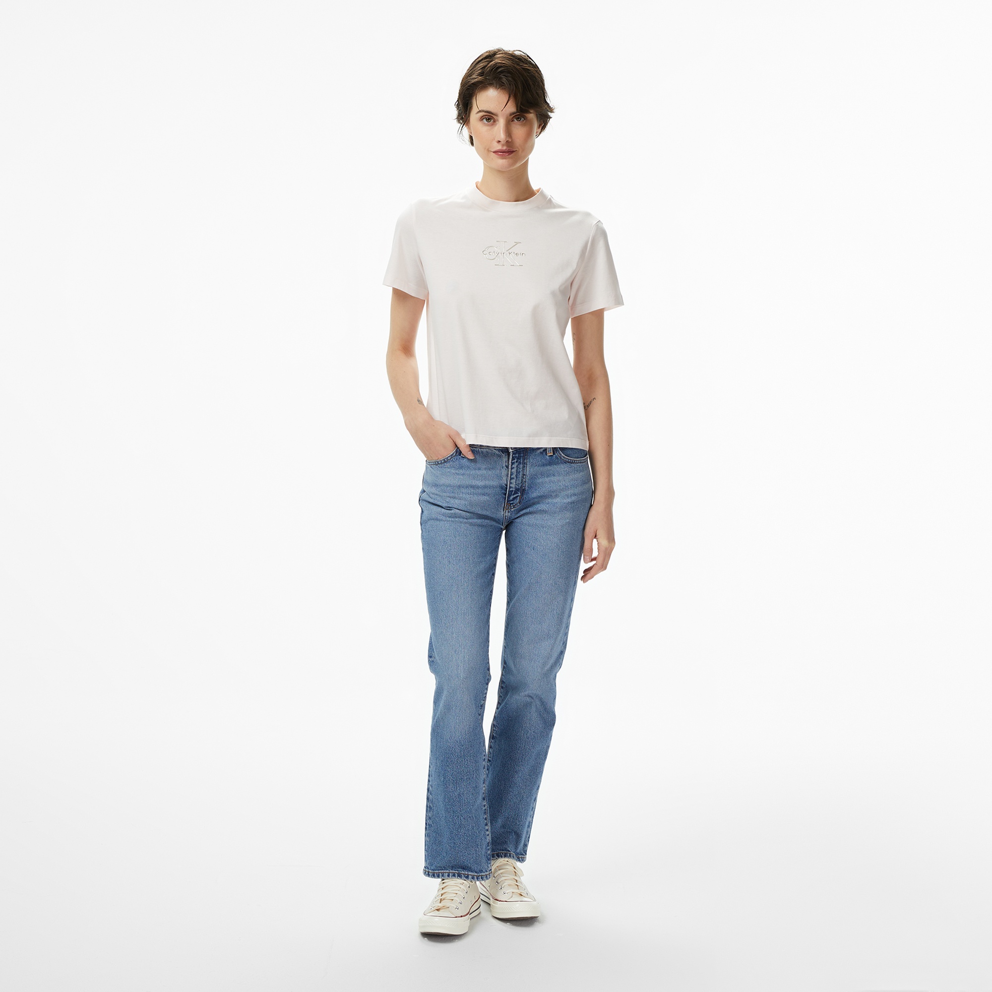 Calvin Klein Classic Foil Monologo Kadın Pembe T-Shirt