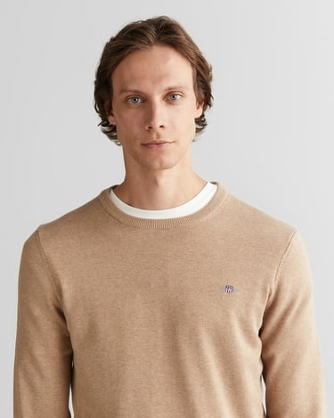  GANT Erkek Bej Regular Fit Bisiklet Yaka Kazak