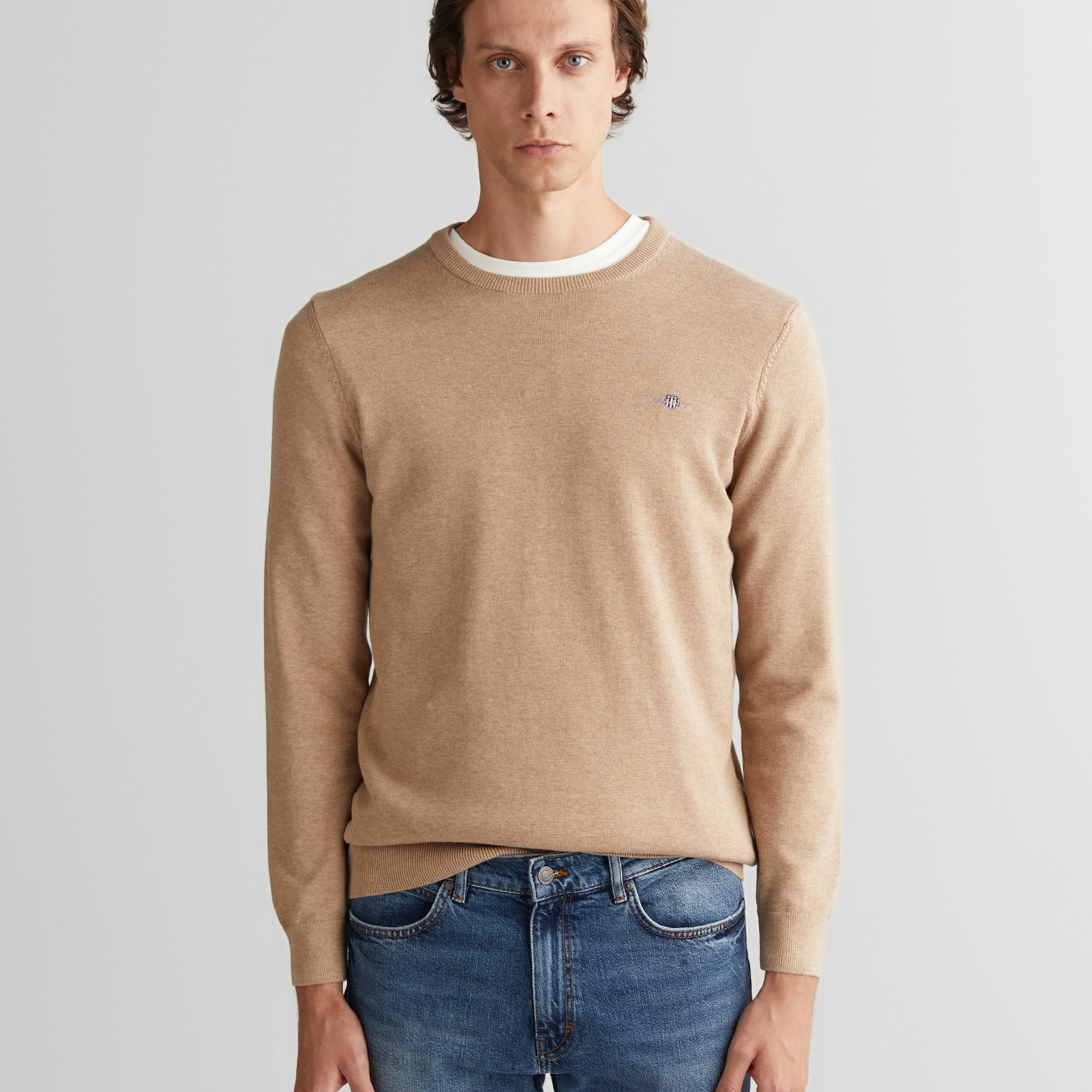 GANT Erkek Bej Regular Fit Bisiklet Yaka Kazak