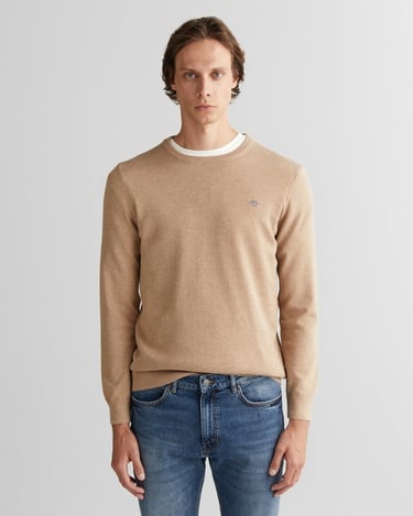  GANT Erkek Bej Regular Fit Bisiklet Yaka Kazak