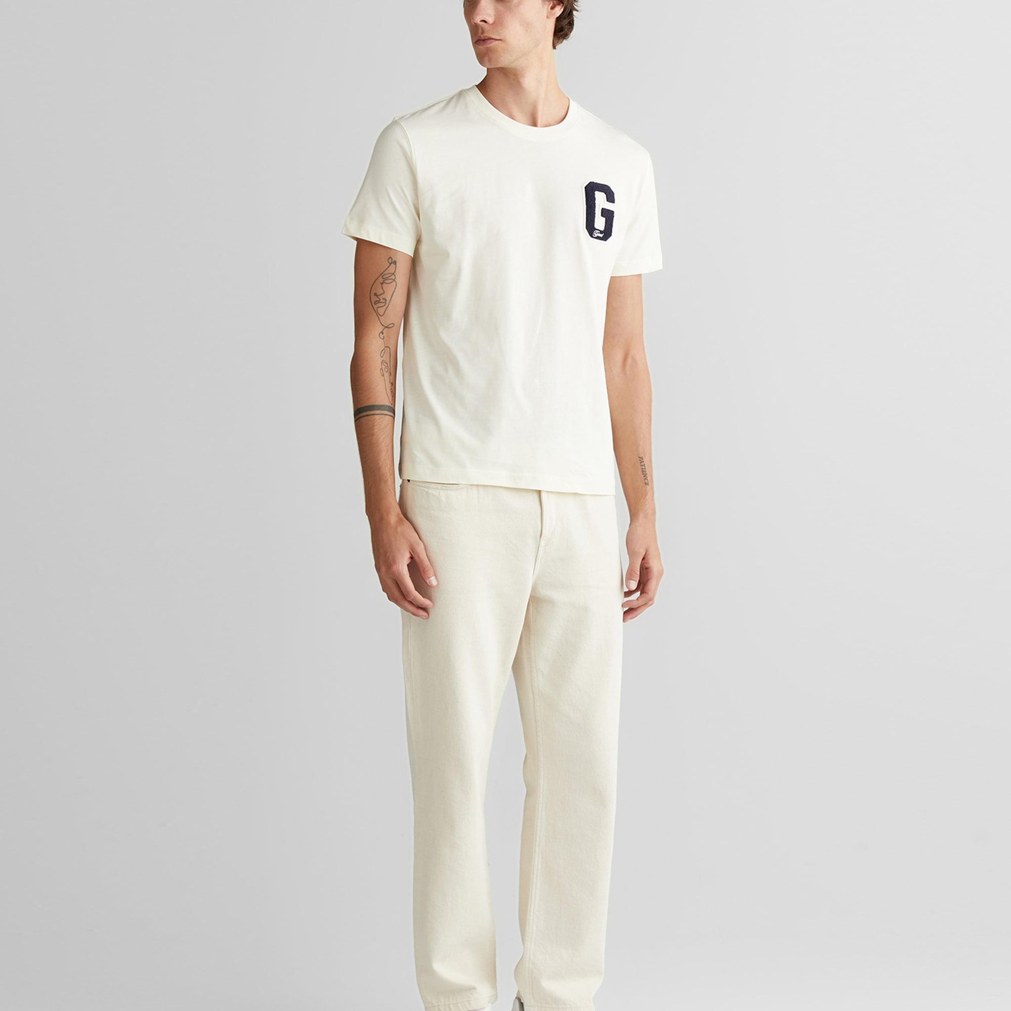 GANT Erkek Krem Regular Fit Bisiklet Yaka Logolu T-Shirt